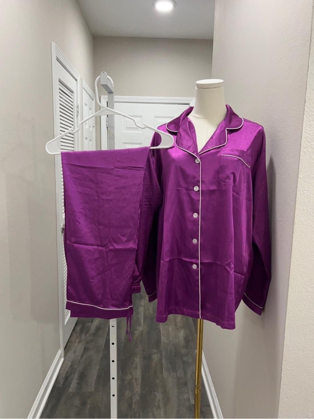 Silky Purple Women's Pajama Set with Piping